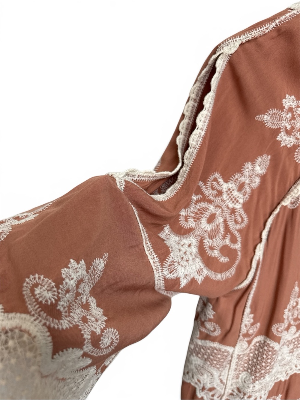 Democracy Rust/Terracotta Tunic with Cream Lace Embroidery - Picture 6 of 6